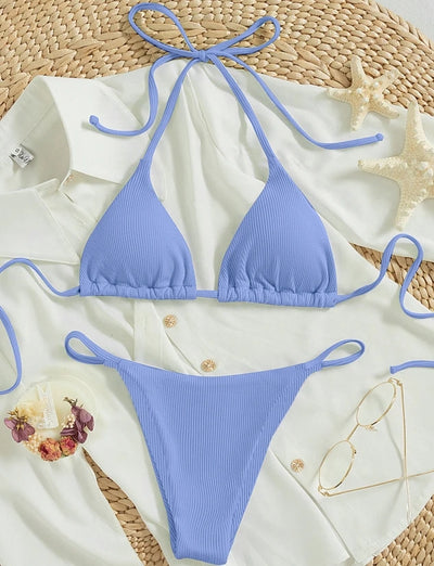 Factory Wholesale Women's Sexy Small Rib Bikini Set Two Piece Swimsuit with Printed Pattern Beach Wear