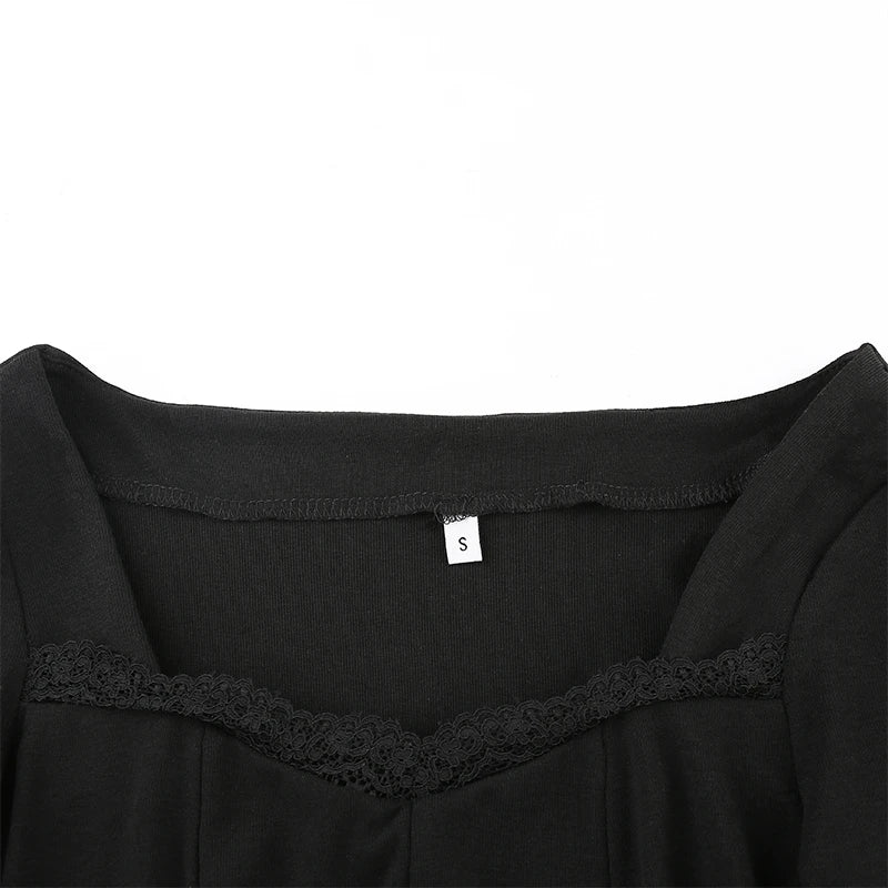 Autumn Spring Women Sexy Lace Patchwork Long Sleeve Split Dress Hip Package Mini Vestido Party Club Low Chest Outfits Cloth