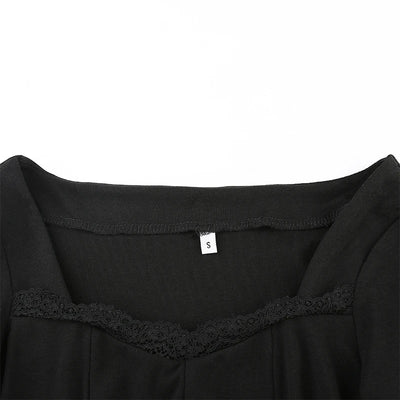 Autumn Spring Women Sexy Lace Patchwork Long Sleeve Split Dress Hip Package Mini Vestido Party Club Low Chest Outfits Cloth