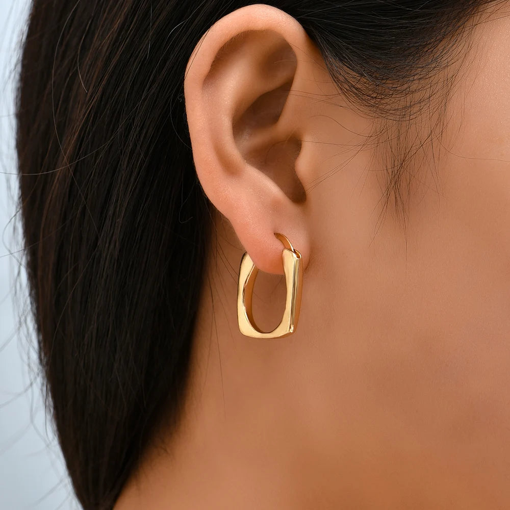 Punk Gold Color Twist Round Piercing Hoop Earrings Female Luxury CZ Crystal Geometric Ear Buckle Huggie Earrings Women Jewelry