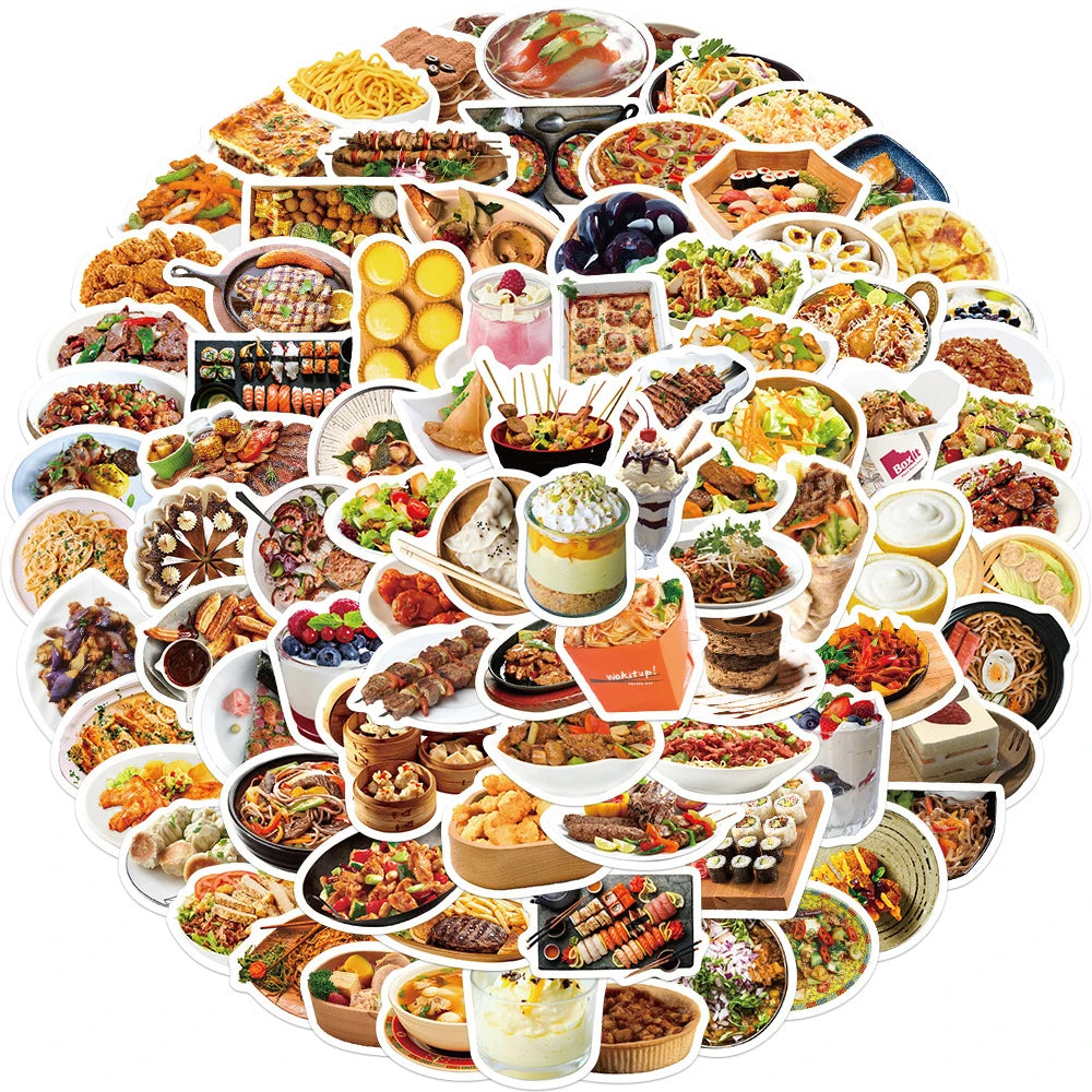 10/30/90pcs Cute Cartoon Food Stickers Delicacy Graffiti Decals Kids Toy DIY Phone Luggage Fridge Notebook Guitar Wall Sticker