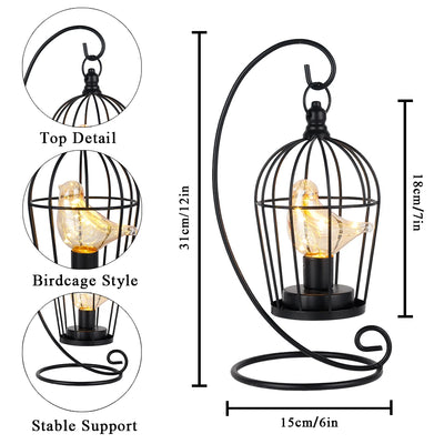 Elegant Birdcage Bulb Decorative Table Lamp Black Cordless Bar Dining Room Lamp Battery Powered Lamp for Other Event Decoration