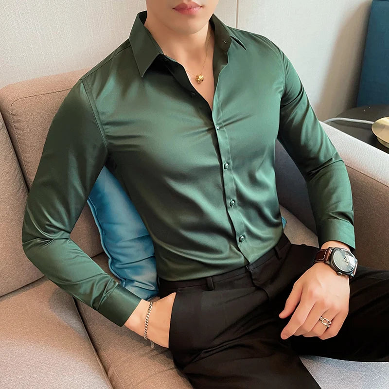 Shirts For Men Clothing Korean Luxury Long Sleeve Men's Social Shirts Simple All Match Casual Slim Fit Formal Work Wear Big Size