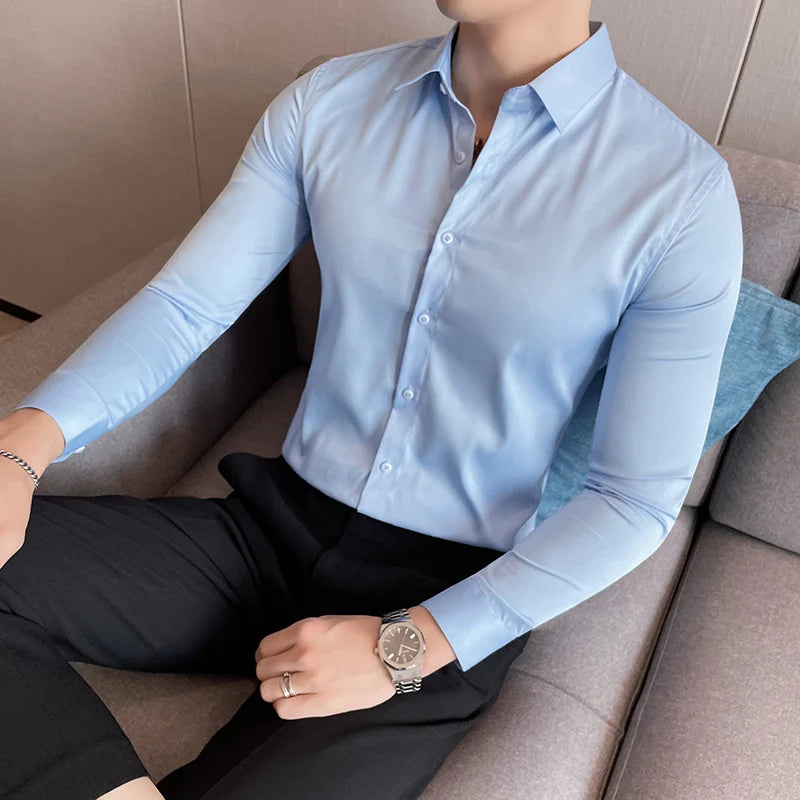 Shirts For Men Clothing Korean Luxury Long Sleeve Men's Social Shirts Simple All Match Casual Slim Fit Formal Work Wear Big Size
