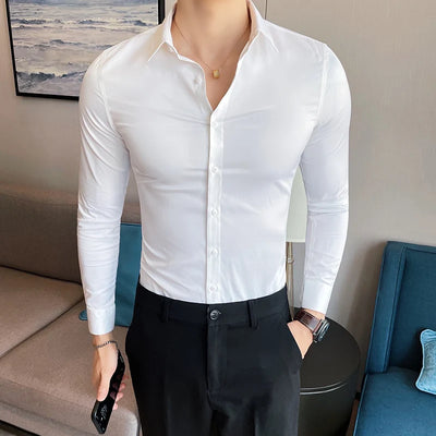 Shirts For Men Clothing Korean Luxury Long Sleeve Men's Social Shirts Simple All Match Casual Slim Fit Formal Work Wear Big Size