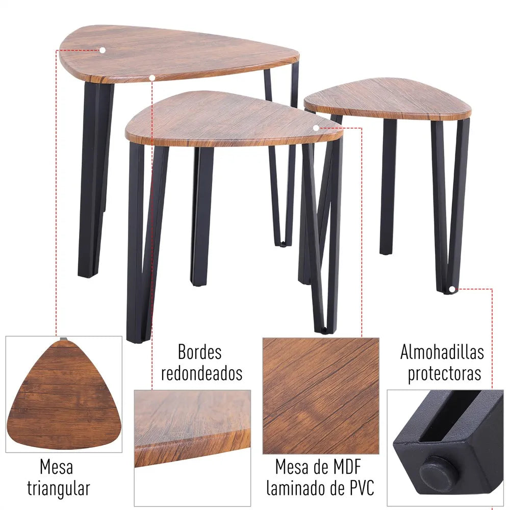 HOMCOM 3 modern coffee tables nest side table with metal legs for
