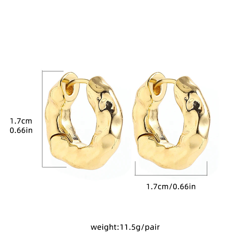 Punk Gold Color Twist Round Piercing Hoop Earrings Female Luxury CZ Crystal Geometric Ear Buckle Huggie Earrings Women Jewelry