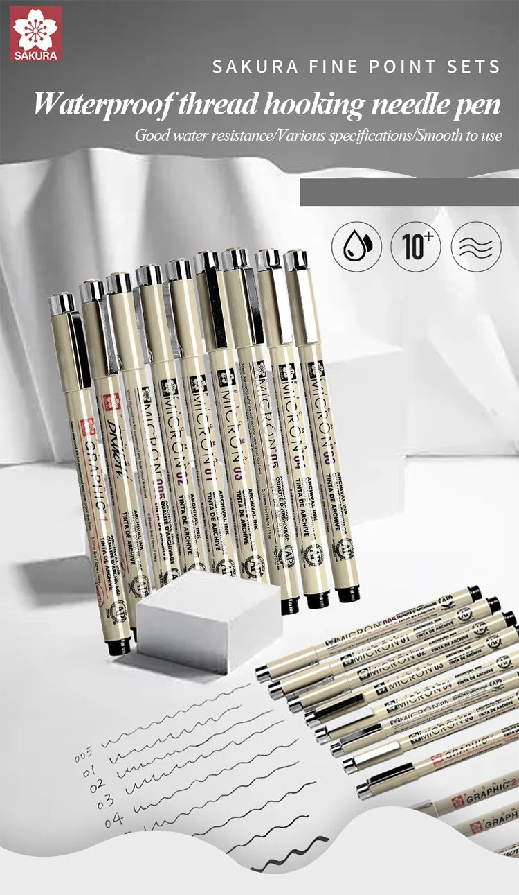 SAKURA Waterproof Micron Pen Set Waterproof Fine Liner Marker Pen Painting Drawing Sketch Markers Artistic Cartoon Design