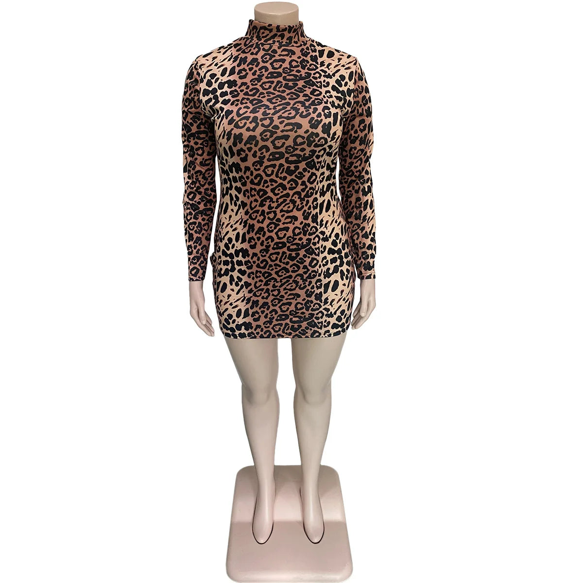 XL-4XL Fashion Club Plus Size Dresses Women Clothing Long Sleeve Leopard Sexy Mini Dress Female Outfit Wholesale Dropshipping