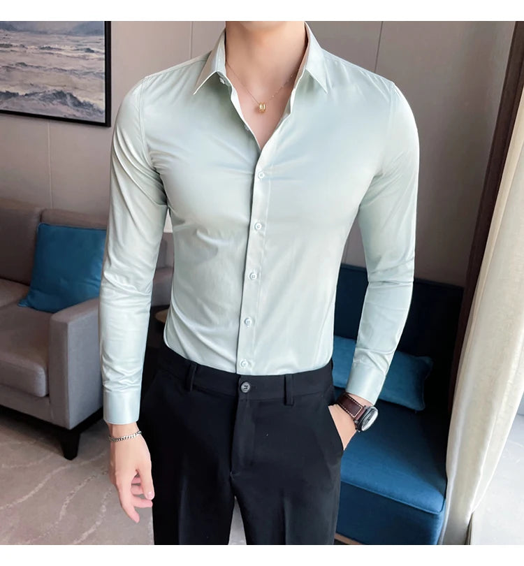 Shirts For Men Clothing Korean Luxury Long Sleeve Men's Social Shirts Simple All Match Casual Slim Fit Formal Work Wear Big Size