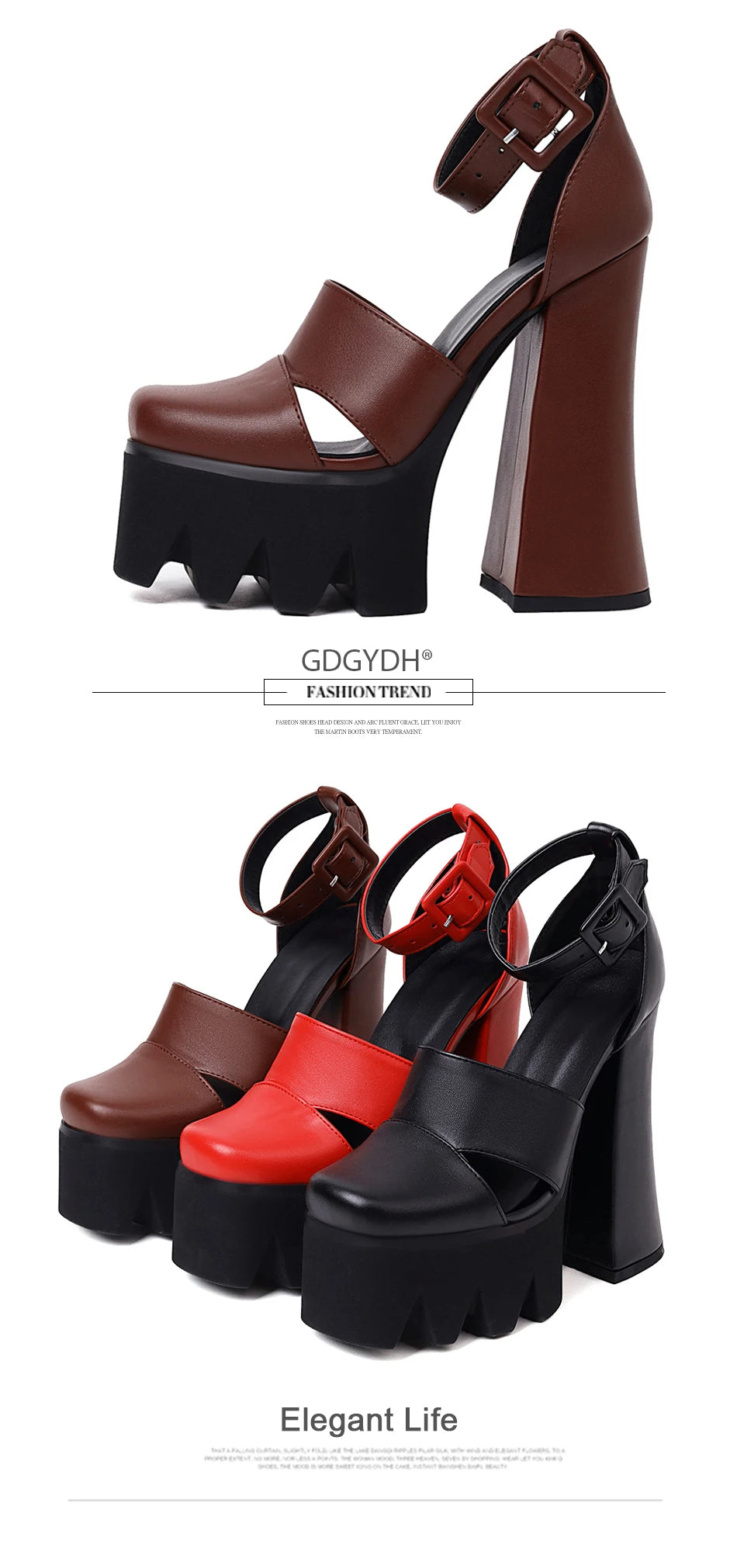 Punk Rock Style Platform Sandals Women Ankle Strap Belt Buckle Hegith Heels 15cm Sexy High Heels Shoes Cut Out Plus Size