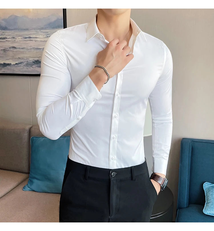 Shirts For Men Clothing Korean Luxury Long Sleeve Men's Social Shirts Simple All Match Casual Slim Fit Formal Work Wear Big Size