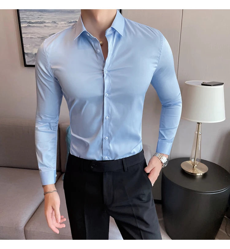 Shirts For Men Clothing Korean Luxury Long Sleeve Men's Social Shirts Simple All Match Casual Slim Fit Formal Work Wear Big Size