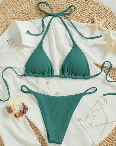 Factory Wholesale Women's Sexy Small Rib Bikini Set Two Piece Swimsuit with Printed Pattern Beach Wear