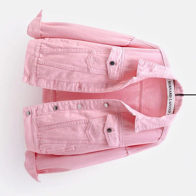 Women's Denim Jacket Spring Autumn Short Coat Pink Jean Jackets Casual Tops Purple Yellow White Loose Tops Lady Outerwear KW02