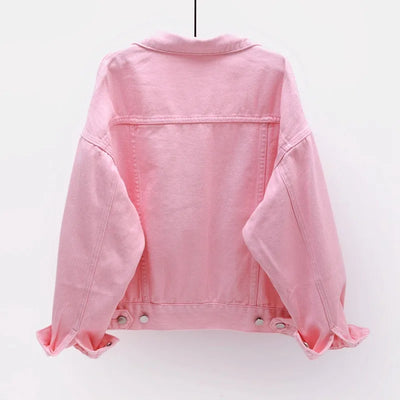 Women's Denim Jacket Spring Autumn Short Coat Pink Jean Jackets Casual Tops Purple Yellow White Loose Tops Lady Outerwear KW02