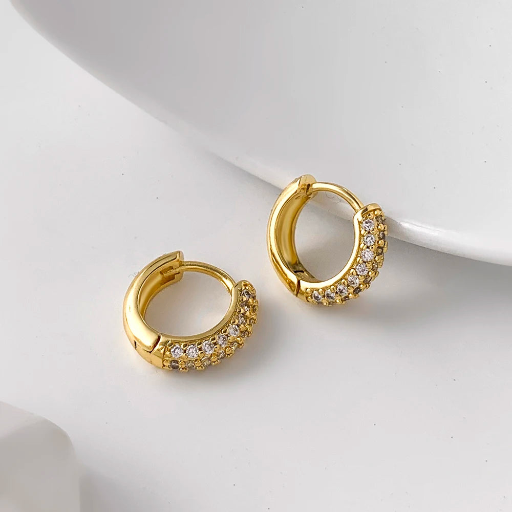 Punk Gold Color Twist Round Piercing Hoop Earrings Female Luxury CZ Crystal Geometric Ear Buckle Huggie Earrings Women Jewelry