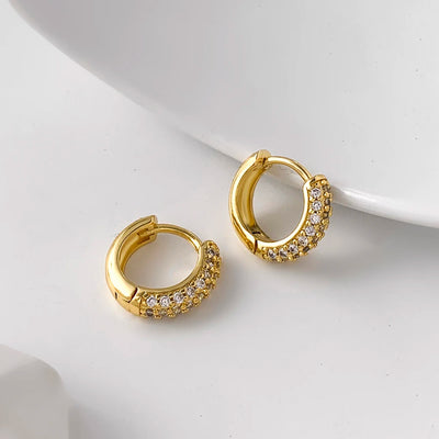 Punk Gold Color Twist Round Piercing Hoop Earrings Female Luxury CZ Crystal Geometric Ear Buckle Huggie Earrings Women Jewelry