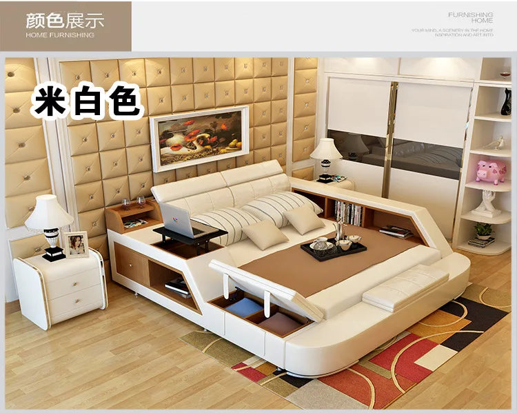 real Genuine leather bed frame Modern Soft Beds with storage Home Bedroom Furniture cama muebles de dormitorio / camas quarto