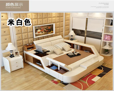 real Genuine leather bed frame Modern Soft Beds with storage Home Bedroom Furniture cama muebles de dormitorio / camas quarto