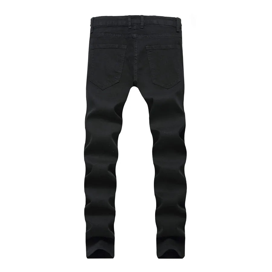 New Black Ripped Jeans with Embroidery Men with Flowers Rose Embroidered Men's Denim Jeans Stretch Skinny Jeans Pants