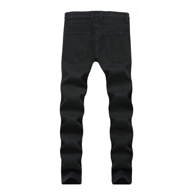 New Black Ripped Jeans with Embroidery Men with Flowers Rose Embroidered Men's Denim Jeans Stretch Skinny Jeans Pants
