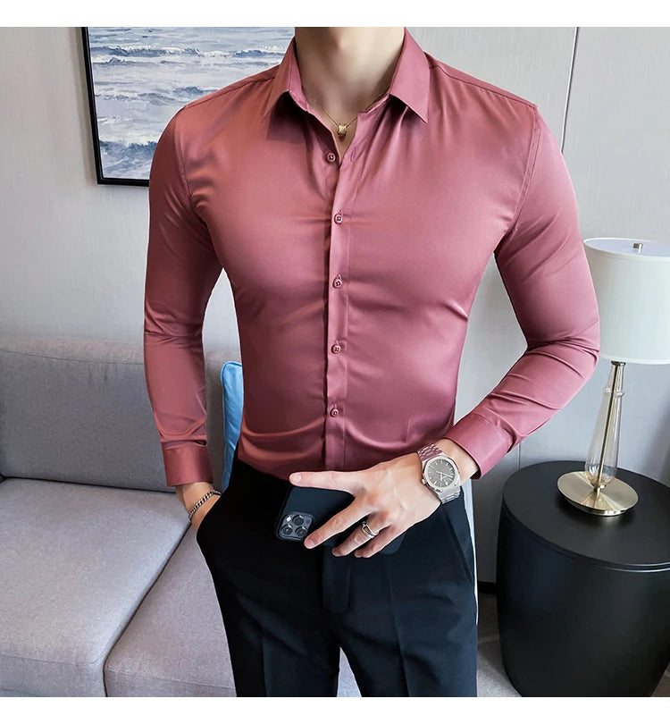 Shirts For Men Clothing Korean Luxury Long Sleeve Men's Social Shirts Simple All Match Casual Slim Fit Formal Work Wear Big Size