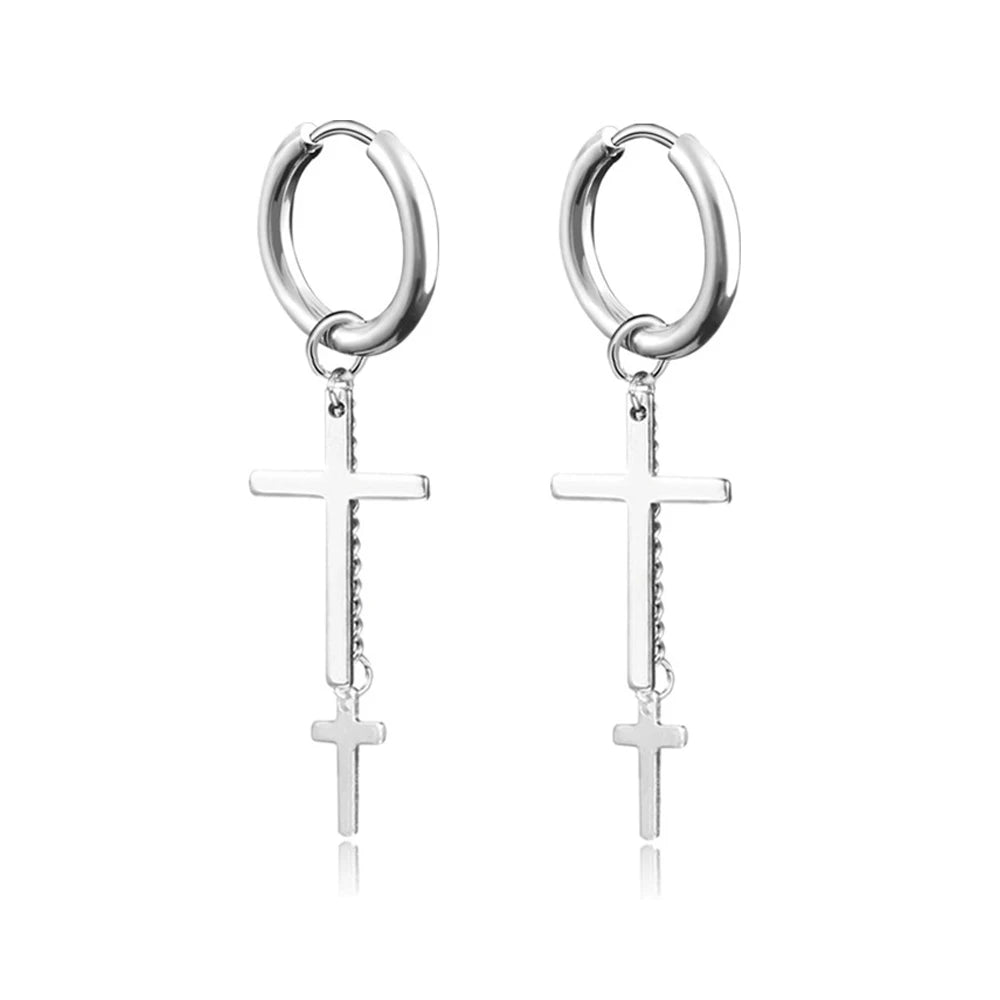 New Punk Stainless Steel Chain Hoop Earrings For Women Men 2023 Trendy Goth Pop Hip Hop Pendants Ear Jewelry Accessories Earring