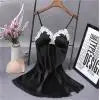 2021 hot sale summer solid v-neck Sexy Lingerie Women Silk  Robe Dress Babydoll Nightdress Nightgown Sleepwear