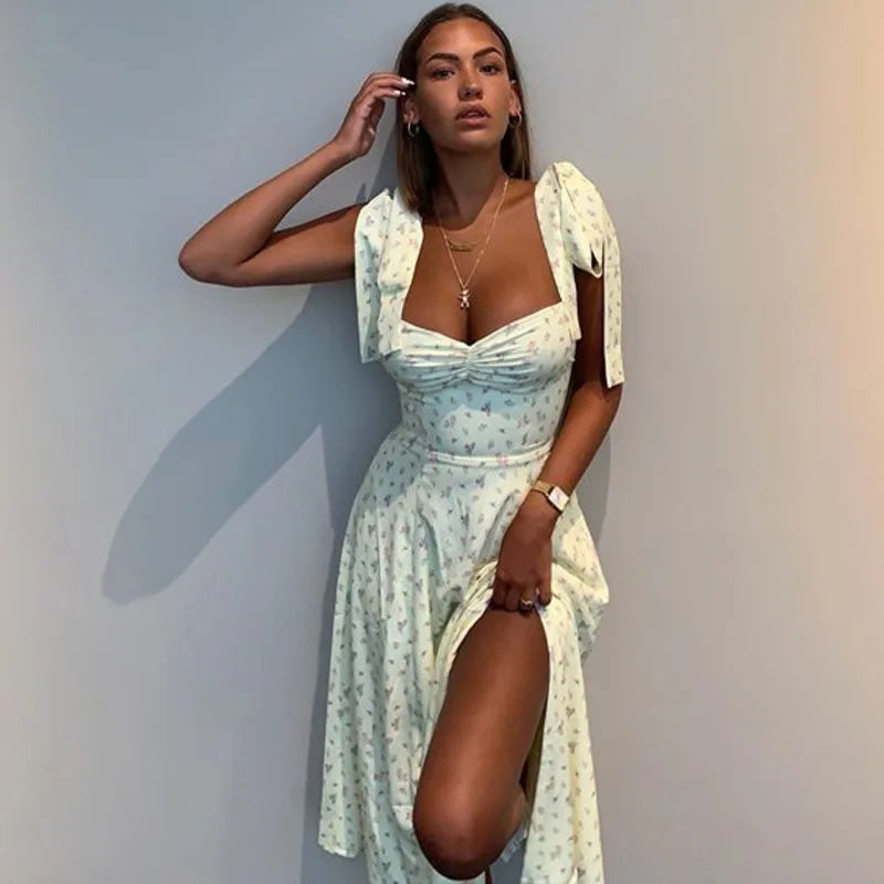 Josiaoprah Holiday floral dress lace up women's summer sundress A-line Spaghetti Strap dress Prairie chic ladies vestidos