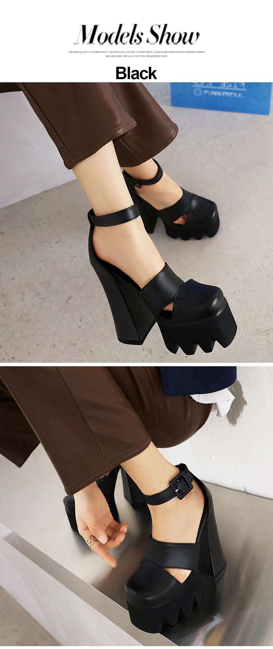 Punk Rock Style Platform Sandals Women Ankle Strap Belt Buckle Hegith Heels 15cm Sexy High Heels Shoes Cut Out Plus Size