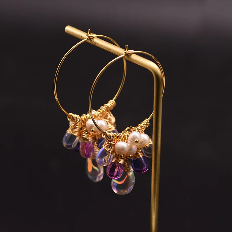 925 Sterling Silver Colorful Tassel Fresh Water Pearl Hoop Earrings Original Design Handmade Womans Luxe Jewelry GE0904