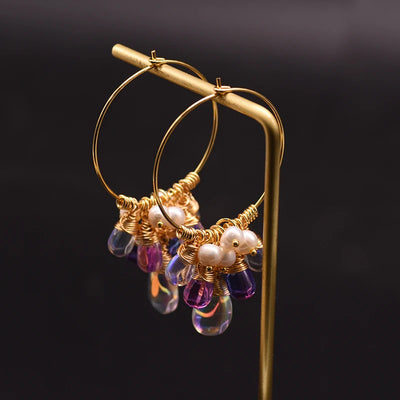 925 Sterling Silver Colorful Tassel Fresh Water Pearl Hoop Earrings Original Design Handmade Womans Luxe Jewelry GE0904
