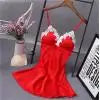 2021 hot sale summer solid v-neck Sexy Lingerie Women Silk  Robe Dress Babydoll Nightdress Nightgown Sleepwear