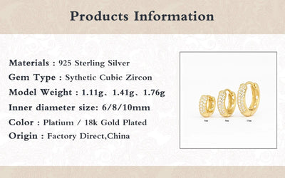 Aide 925 Sterling Silver Pave White CZ Stone Thick Hoop Earrings For Women Minimalist Mini Cartilage Chunky Earring Hoops Gift