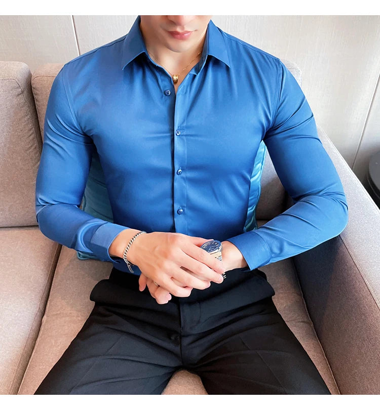 Shirts For Men Clothing Korean Luxury Long Sleeve Men's Social Shirts Simple All Match Casual Slim Fit Formal Work Wear Big Size