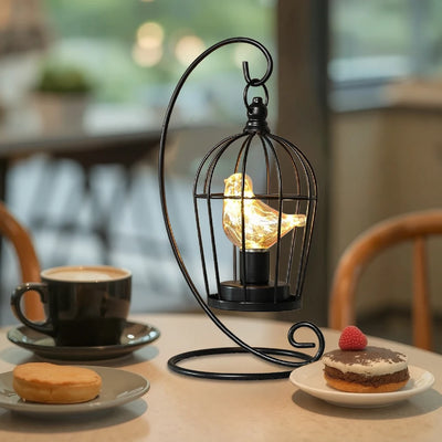Elegant Birdcage Bulb Decorative Table Lamp Black Cordless Bar Dining Room Lamp Battery Powered Lamp for Other Event Decoration