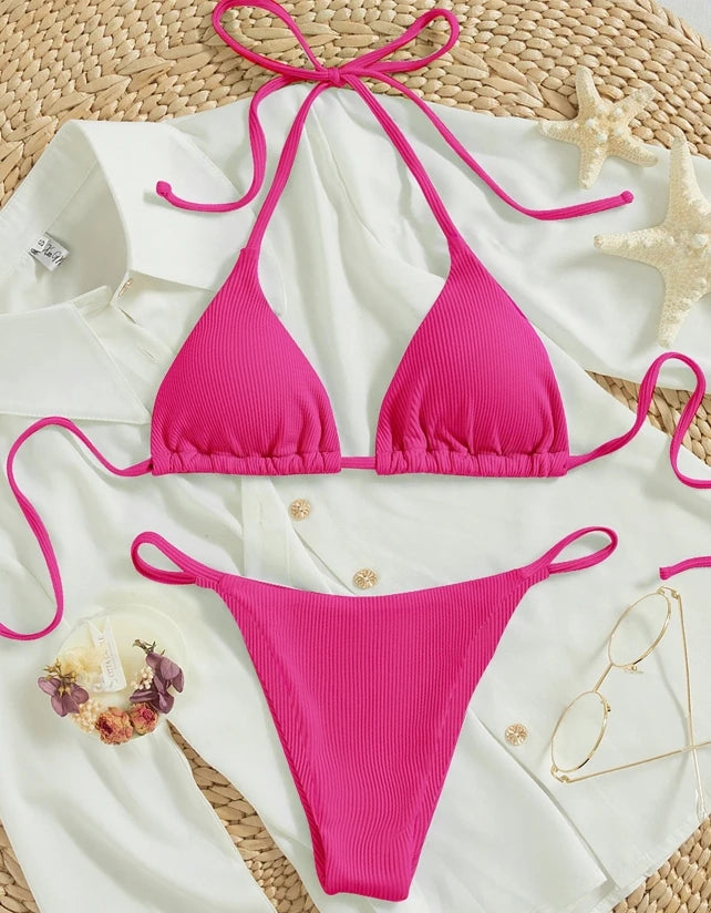 Factory Wholesale Women's Sexy Small Rib Bikini Set Two Piece Swimsuit with Printed Pattern Beach Wear