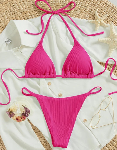 Factory Wholesale Women's Sexy Small Rib Bikini Set Two Piece Swimsuit with Printed Pattern Beach Wear