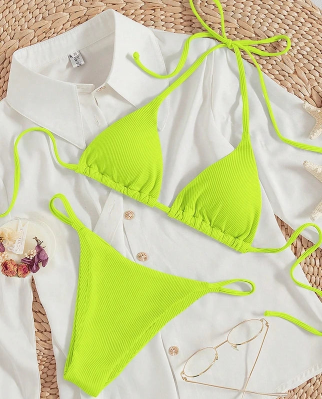 Factory Wholesale Women's Sexy Small Rib Bikini Set Two Piece Swimsuit with Printed Pattern Beach Wear