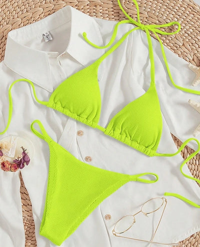 Factory Wholesale Women's Sexy Small Rib Bikini Set Two Piece Swimsuit with Printed Pattern Beach Wear