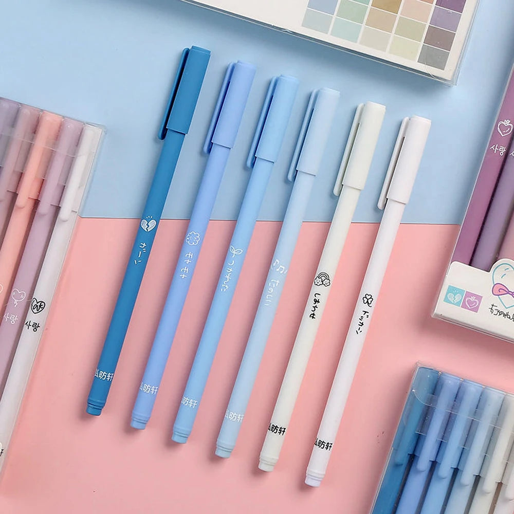 6Pcs/Set Cute Morandi Gel Pen Kawaii 0.5mm Black BallPen Office School Stationery Supplies Student Writing Water Pen Neutral Pen