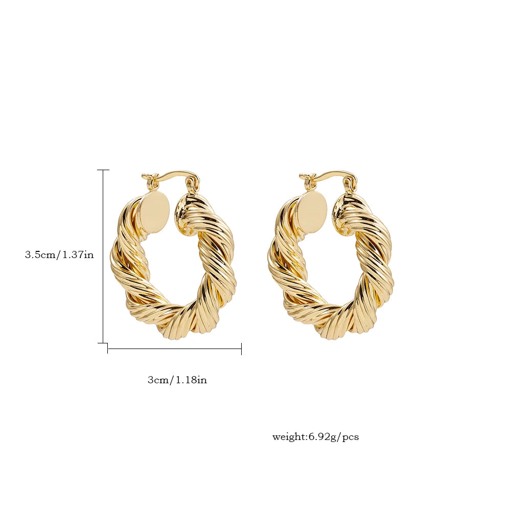 Punk Gold Color Twist Round Piercing Hoop Earrings Female Luxury CZ Crystal Geometric Ear Buckle Huggie Earrings Women Jewelry