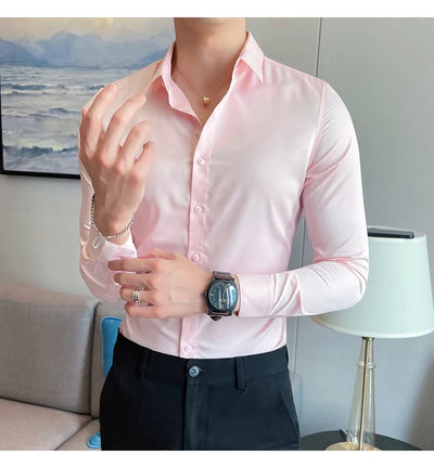 Shirts For Men Clothing Korean Luxury Long Sleeve Men's Social Shirts Simple All Match Casual Slim Fit Formal Work Wear Big Size