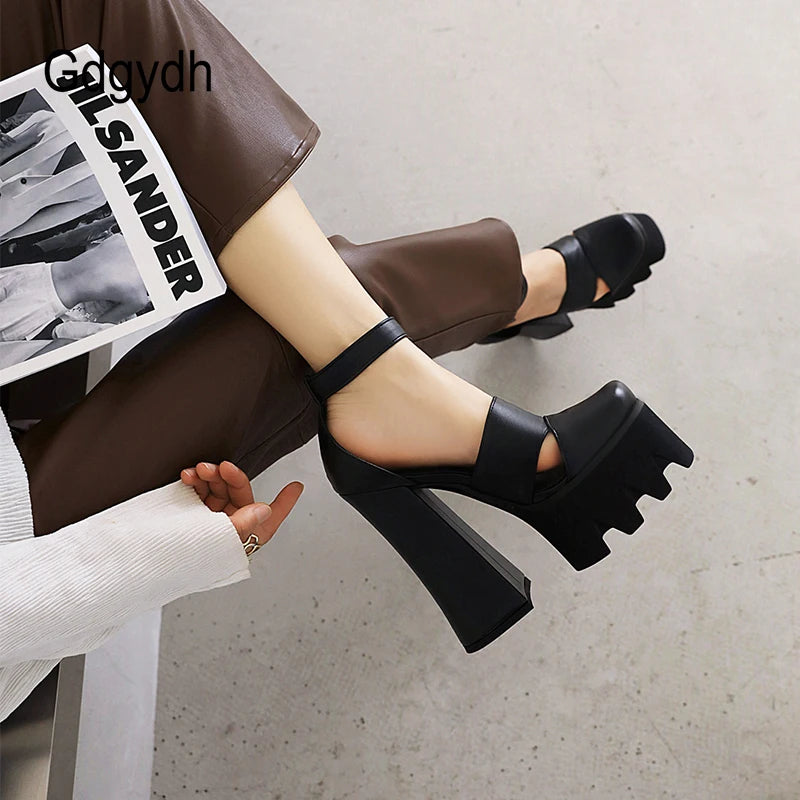 Punk Rock Style Platform Sandals Women Ankle Strap Belt Buckle Hegith Heels 15cm Sexy High Heels Shoes Cut Out Plus Size