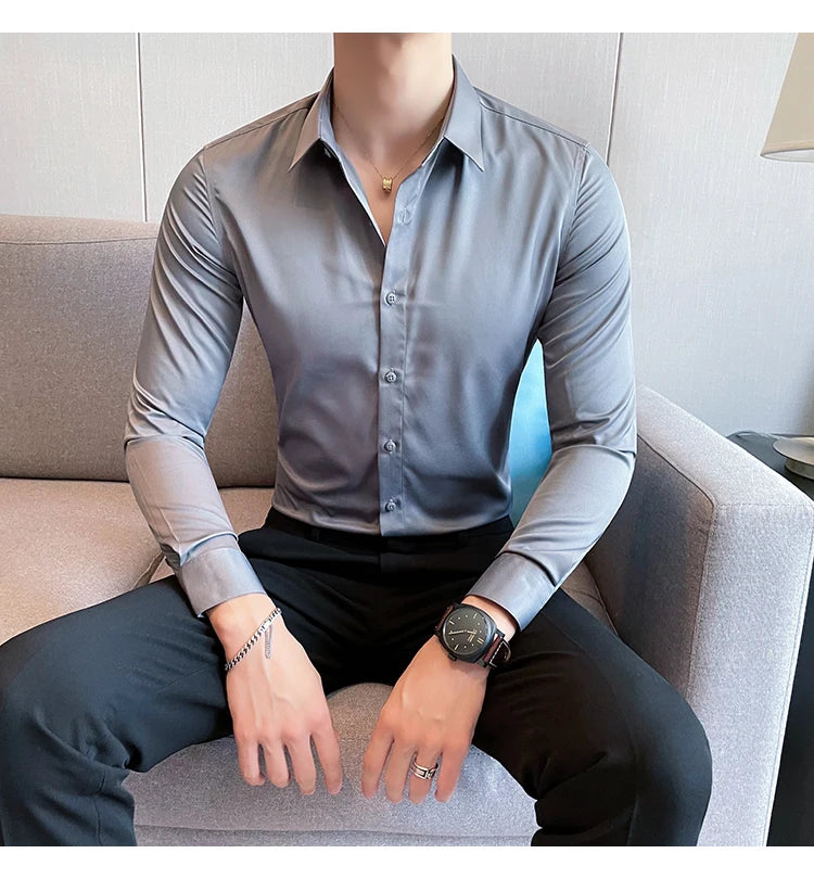 Shirts For Men Clothing Korean Luxury Long Sleeve Men's Social Shirts Simple All Match Casual Slim Fit Formal Work Wear Big Size