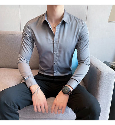 Shirts For Men Clothing Korean Luxury Long Sleeve Men's Social Shirts Simple All Match Casual Slim Fit Formal Work Wear Big Size