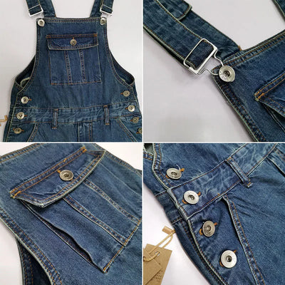 Men's Overalls Jumpsuit Large Size Strap Straight Blue Jeans With 7 Pockets