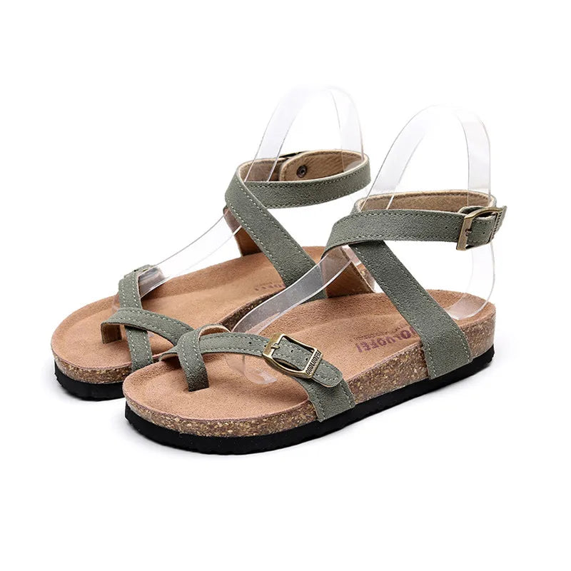 New Summer Women Cork Sandals Gladiator Beach Buckle Strap Solid Casual Outside Sandalias Shoe