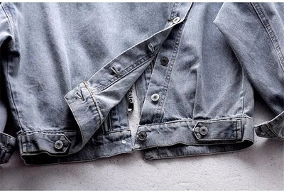 Blue Deconstructable Hooded Turn-down Collar Denim Jacket Women Loose Button Patchwork Outwear Jean Coat Female